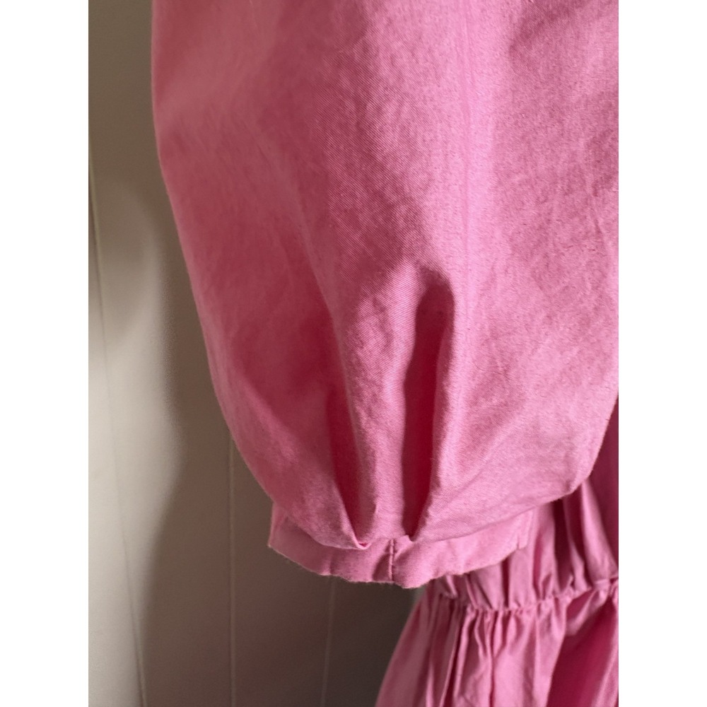 ARIAS NY Size 6 Pink Midi Dress Puff Sleeves‎ Gathered V Neck $795 Shower Baby - Picture 5 of 12